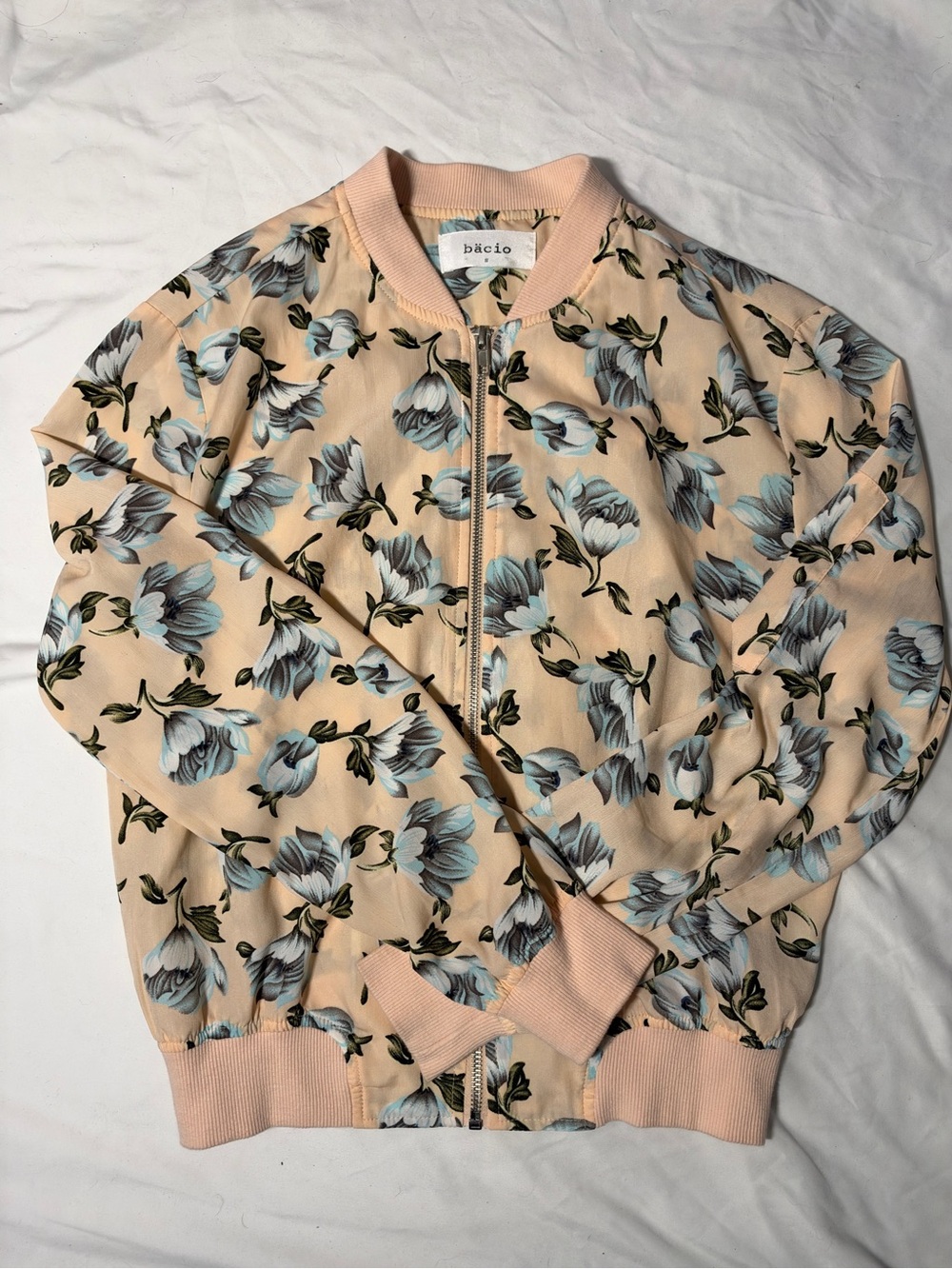 Bacio Peach Floral Bomber Jacket